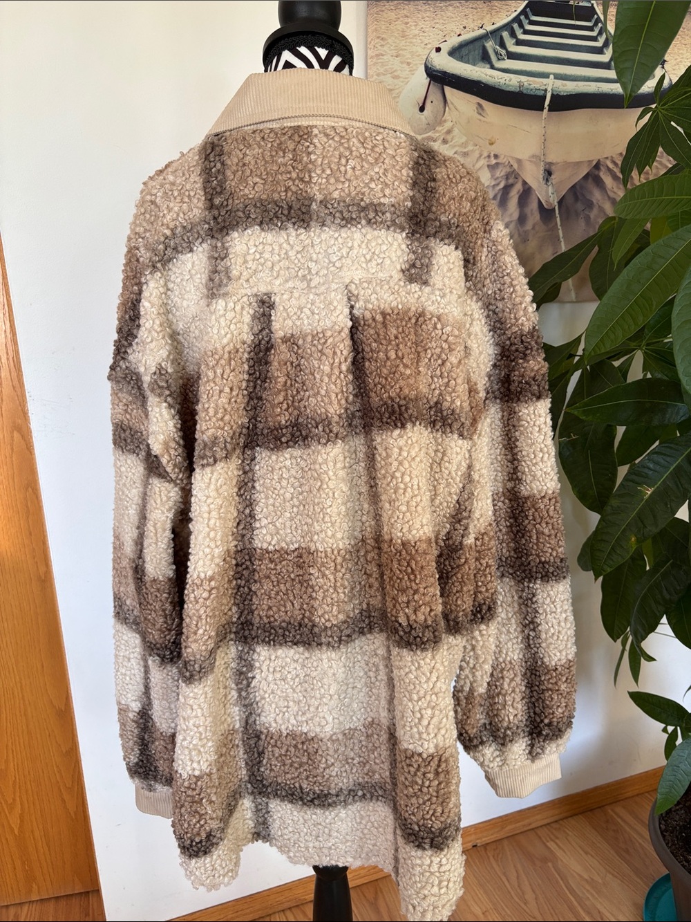 MOON RYDER Plaid Sherpa Teddy Jacket in Khaki Plaid gorgeous - Picture 4 of 6